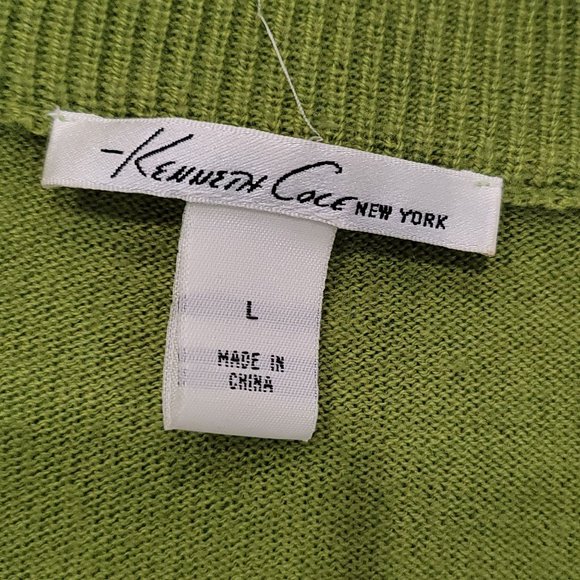 Kenneth Cole lime green cardigan long sleeve sweater with black buttons size LG - Picture 3 of 5